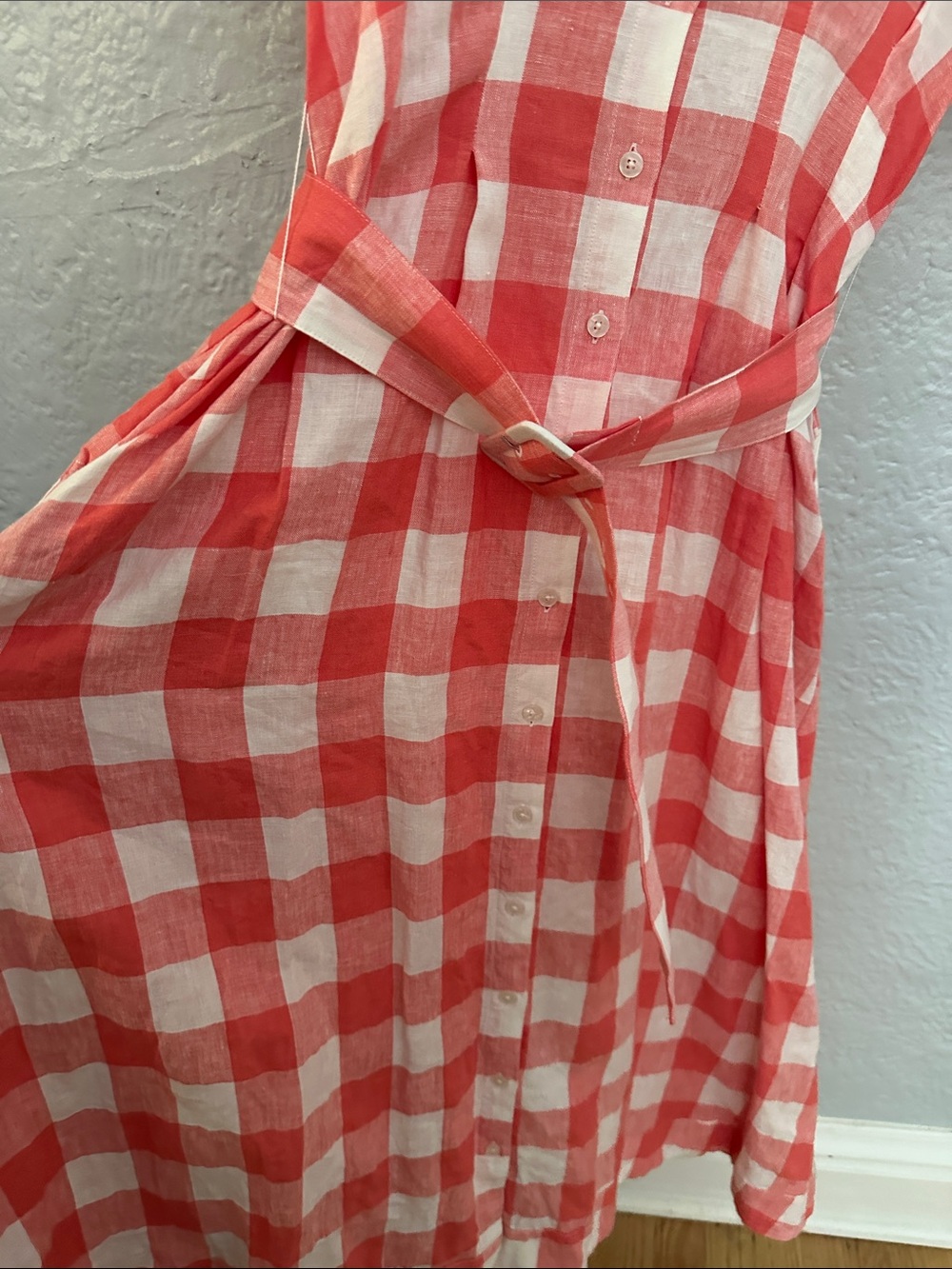 Boden Gingham Rose Red Louise 100% Linen Midi Shirt Dress - Picture 11 of 11